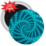 Glossy Pastel Blue Beaded Spiral Fractal 3  Magnet (100 pack)