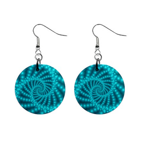 Glossy Pastel Blue Beaded Spiral Fractal 1  Button Earrings from ArtsNow.com Front