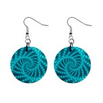 Glossy Pastel Blue Beaded Spiral Fractal 1  Button Earrings