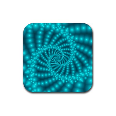 Glossy Pastel Blue Beaded Spiral Fractal Rubber Coaster (Square) from ArtsNow.com Front