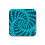 Glossy Pastel Blue Beaded Spiral Fractal Rubber Coaster (Square)