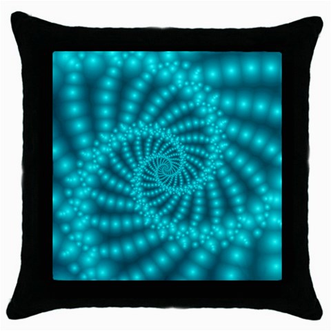 Glossy Pastel Blue Beaded Spiral Fractal Throw Pillow Case (Black) from ArtsNow.com Front