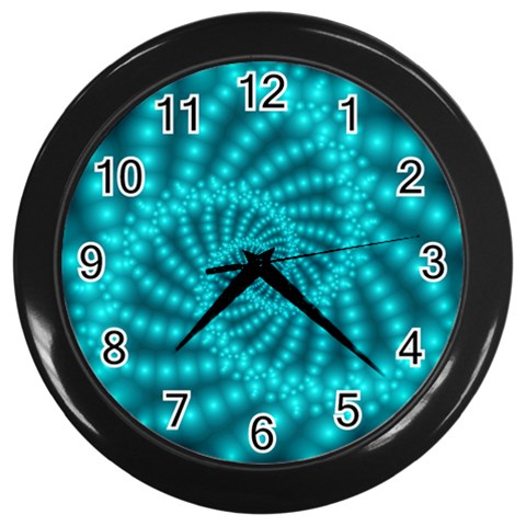 Glossy Pastel Blue Beaded Spiral Fractal Wall Clock (Black) from ArtsNow.com Front