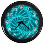 Glossy Pastel Blue Beaded Spiral Fractal Wall Clock (Black)