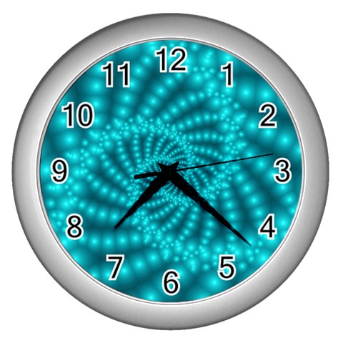 Glossy Pastel Blue Beaded Spiral Fractal Wall Clock (Silver) from ArtsNow.com Front