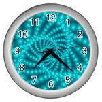 Glossy Pastel Blue Beaded Spiral Fractal Wall Clock (Silver)