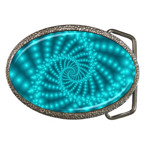 Glossy Pastel Blue Beaded Spiral Fractal Belt Buckle from ArtsNow.com Front