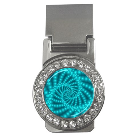 Glossy Pastel Blue Beaded Spiral Fractal Money Clip (CZ) from ArtsNow.com Front