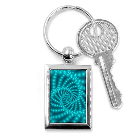 Glossy Pastel Blue Beaded Spiral Fractal Key Chain (Rectangle) from ArtsNow.com Front