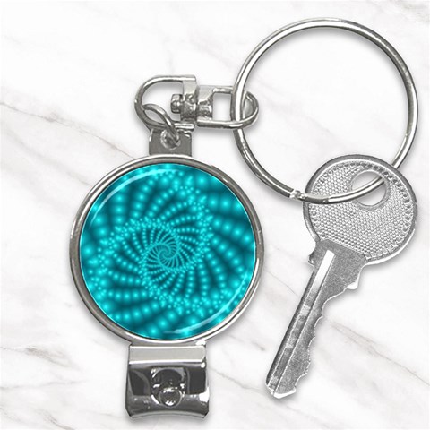 Glossy Pastel Blue Beaded Spiral Fractal Nail Clippers Key Chain from ArtsNow.com Front