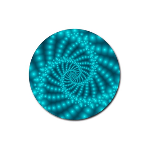 Glossy Pastel Blue Beaded Spiral Fractal Rubber Coaster (Round) from ArtsNow.com Front