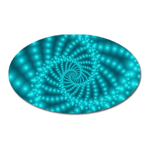 Glossy Pastel Blue Beaded Spiral Fractal Magnet (Oval) from ArtsNow.com Front