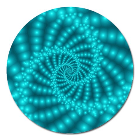 Glossy Pastel Blue Beaded Spiral Fractal Magnet 5  (Round) from ArtsNow.com Front