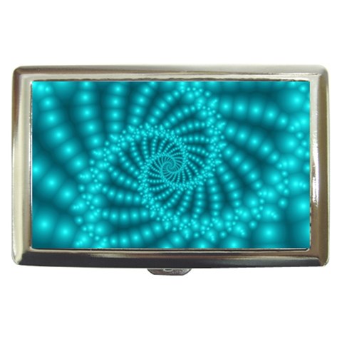 Glossy Pastel Blue Beaded Spiral Fractal Cigarette Money Case from ArtsNow.com Front