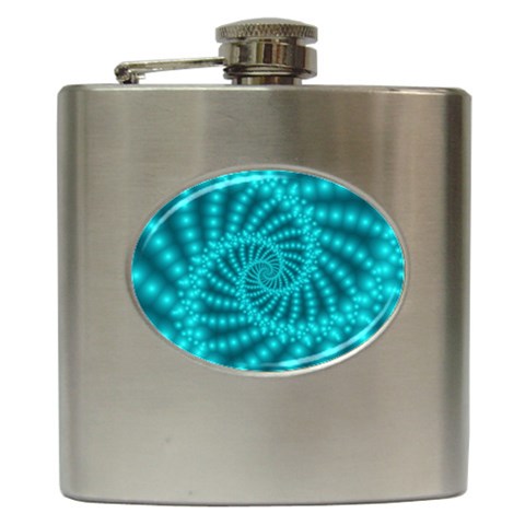 Glossy Pastel Blue Beaded Spiral Fractal Hip Flask (6 oz) from ArtsNow.com Front