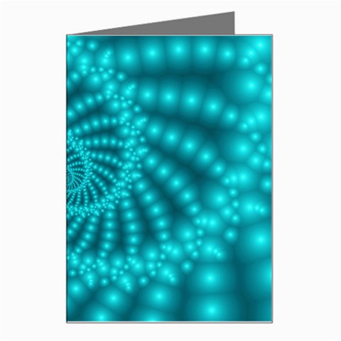 Glossy Pastel Blue Beaded Spiral Fractal Greeting Card from ArtsNow.com Left