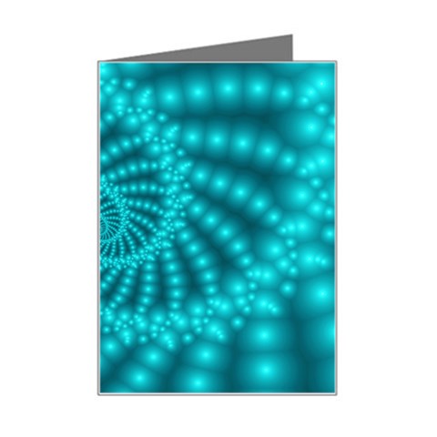 Glossy Pastel Blue Beaded Spiral Fractal Mini Greeting Card from ArtsNow.com Left