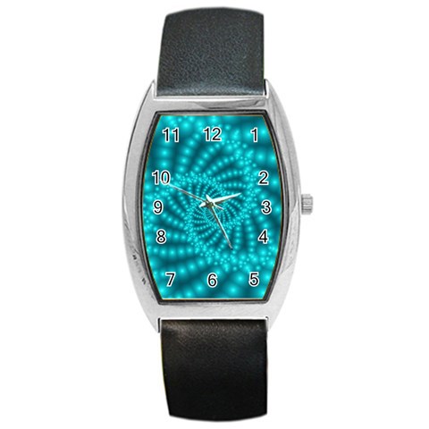 Glossy Pastel Blue Beaded Spiral Fractal Barrel Style Metal Watch from ArtsNow.com Front