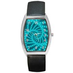 Glossy Pastel Blue Beaded Spiral Fractal Barrel Style Metal Watch