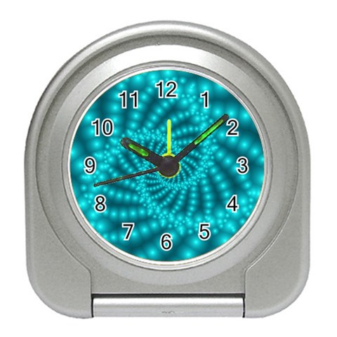 Glossy Pastel Blue Beaded Spiral Fractal Travel Alarm Clock from ArtsNow.com Front