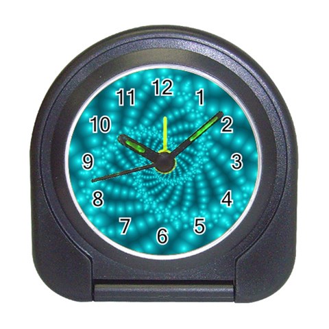 Glossy Pastel Blue Beaded Spiral Fractal Travel Alarm Clock from ArtsNow.com Front