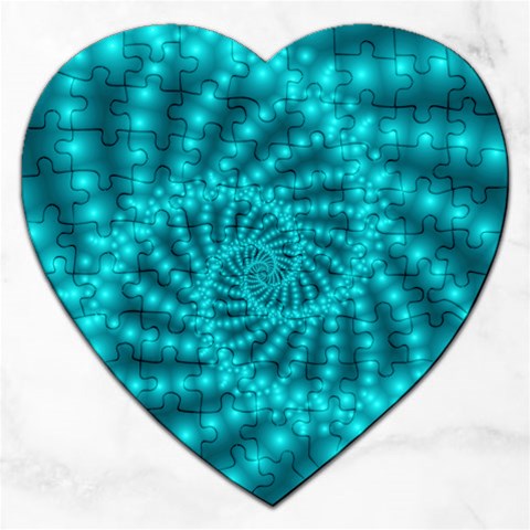 Glossy Pastel Blue Beaded Spiral Fractal Jigsaw Puzzle (Heart) from ArtsNow.com Front