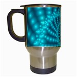 Glossy Pastel Blue Beaded Spiral Fractal Travel Mug (White)