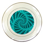 Glossy Pastel Blue Beaded Spiral Fractal Porcelain Plate