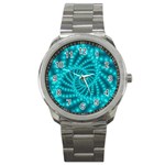 Glossy Pastel Blue Beaded Spiral Fractal Sport Metal Watch