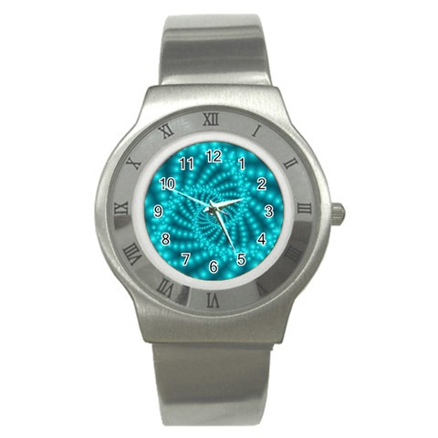 Glossy Pastel Blue Beaded Spiral Fractal Stainless Steel Watch from ArtsNow.com Front