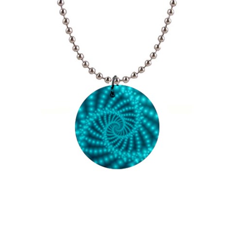 Glossy Pastel Blue Beaded Spiral Fractal 1  Button Necklace from ArtsNow.com Front