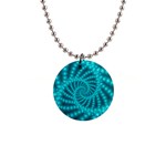 Glossy Pastel Blue Beaded Spiral Fractal 1  Button Necklace