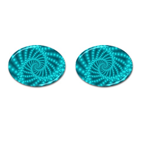 Glossy Pastel Blue Beaded Spiral Fractal Cufflinks (Oval) from ArtsNow.com Front(Pair)