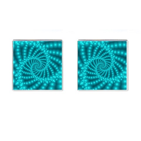 Glossy Pastel Blue Beaded Spiral Fractal Cufflinks (Square) from ArtsNow.com Front(Pair)