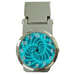 Glossy Pastel Blue Beaded Spiral Fractal Money Clip Watch