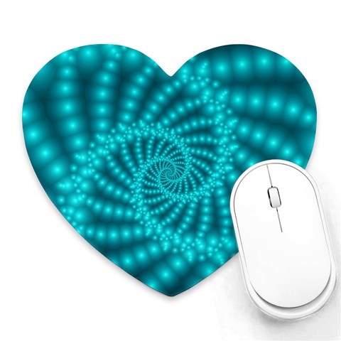 Glossy Pastel Blue Beaded Spiral Fractal Heart Mousepad from ArtsNow.com Front