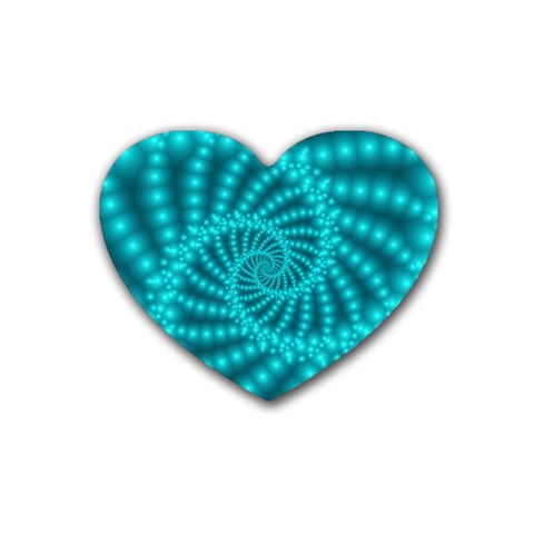 Glossy Pastel Blue Beaded Spiral Fractal Rubber Coaster (Heart) from ArtsNow.com Front