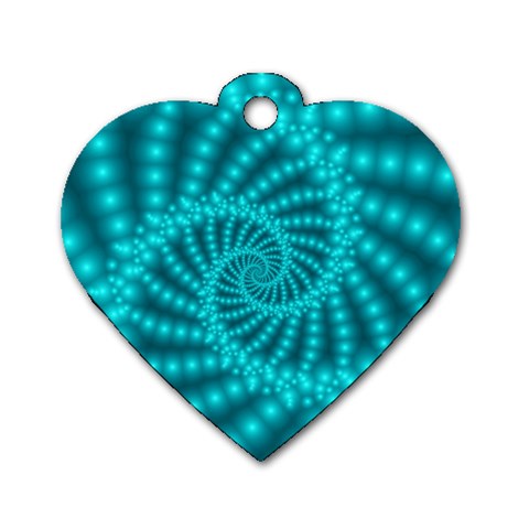 Glossy Pastel Blue Beaded Spiral Fractal Dog Tag Heart (One Side) from ArtsNow.com Front