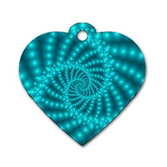 Glossy Pastel Blue Beaded Spiral Fractal Dog Tag Heart (Two Sides) from ArtsNow.com Front