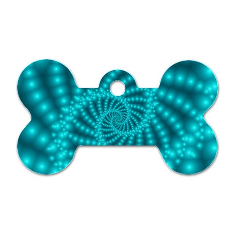 Glossy Pastel Blue Beaded Spiral Fractal Dog Tag Bone (One Side) from ArtsNow.com Front