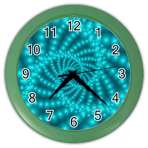 Glossy Pastel Blue Beaded Spiral Fractal Color Wall Clock from ArtsNow.com Front