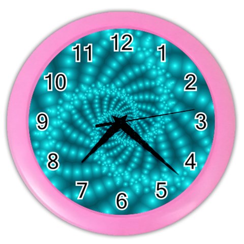 Glossy Pastel Blue Beaded Spiral Fractal Color Wall Clock from ArtsNow.com Front