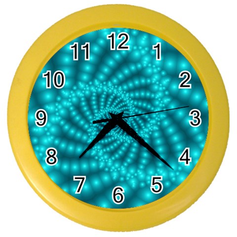 Glossy Pastel Blue Beaded Spiral Fractal Color Wall Clock from ArtsNow.com Front