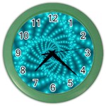 Glossy Pastel Blue Beaded Spiral Fractal Color Wall Clock