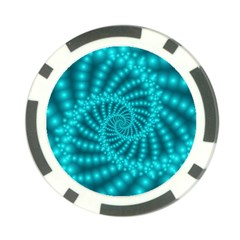 Glossy Pastel Blue Beaded Spiral Fractal Poker Chip Card Guard from ArtsNow.com Front