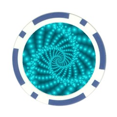 Glossy Pastel Blue Beaded Spiral Fractal Poker Chip Card Guard from ArtsNow.com Front