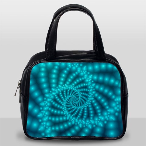 Glossy Pastel Blue Beaded Spiral Fractal Classic Handbag (One Side) from ArtsNow.com Front