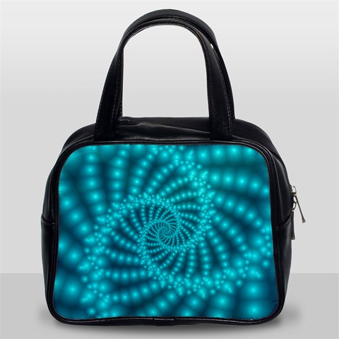 Glossy Pastel Blue Beaded Spiral Fractal Classic Handbag (Two Sides) from ArtsNow.com Front