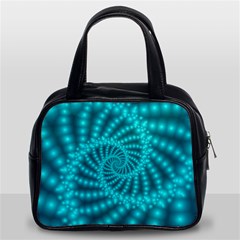 Glossy Pastel Blue Beaded Spiral Fractal Classic Handbag (Two Sides) from ArtsNow.com Front