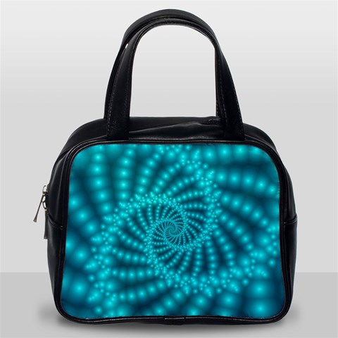 Glossy Pastel Blue Beaded Spiral Fractal Classic Handbag (Two Sides) from ArtsNow.com Back